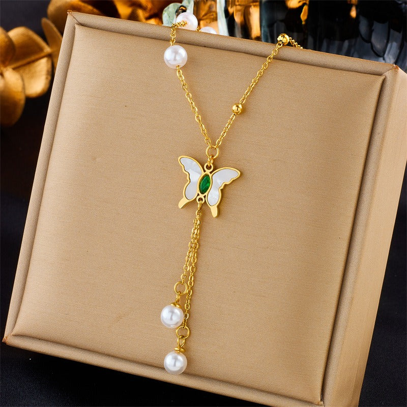 18K gold natural element inlaid gemstone design high-end light luxury style necklace-Luxore