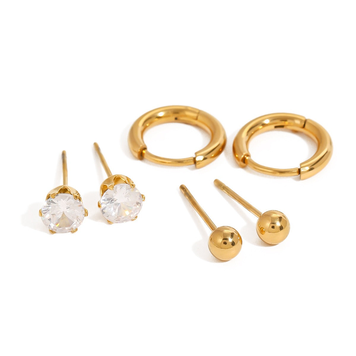 Gold Plated Triple-Element Hoop Earrings with Gem Inlay-Luxore