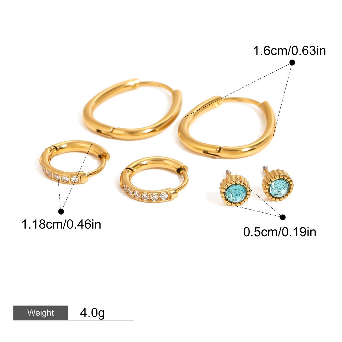 18K gold U-shaped/round inlaid gemstone design high-end earrings-Luxore