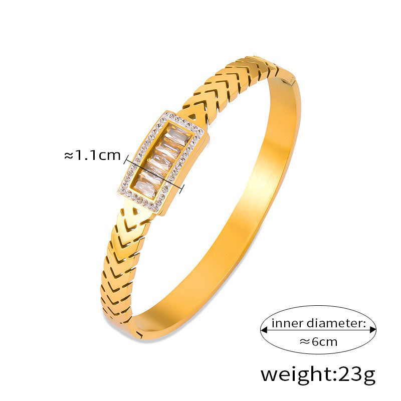 18K gold exquisite fashion inlaid gemstones and diamonds with hollow design bracelet-Luxore