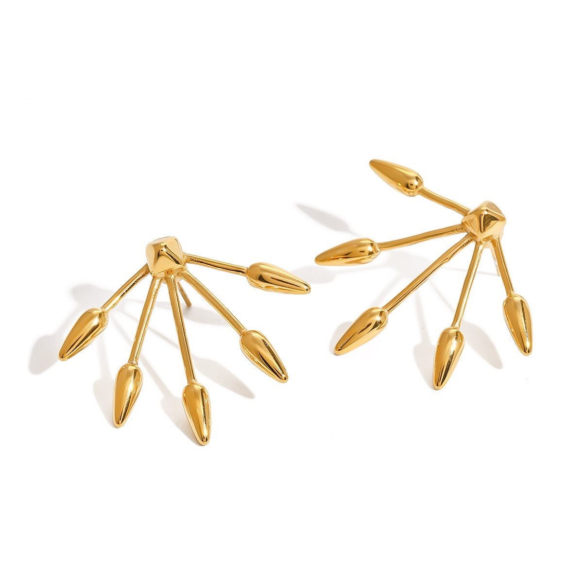 18K gold geometric shape with line design exaggerated personality earrings-Luxore