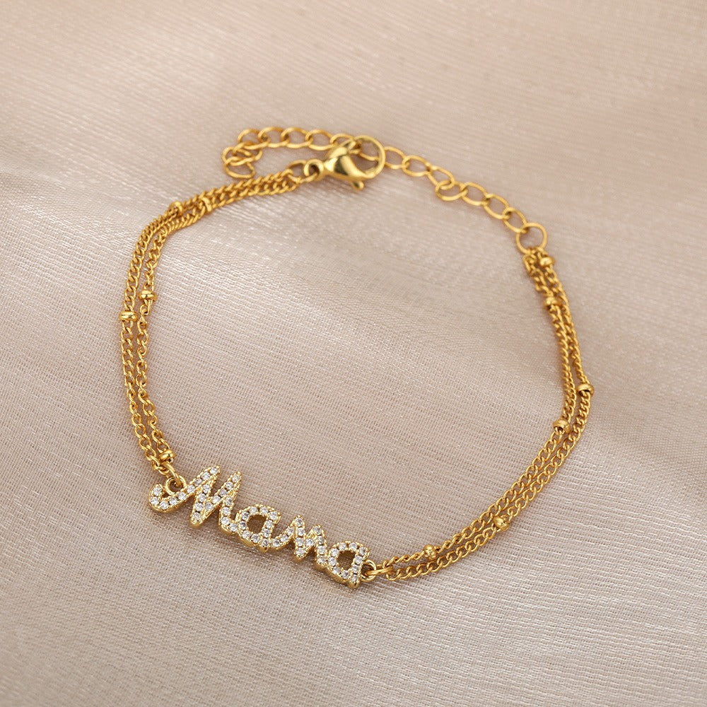18K gold double chain with MaMa diamond-studded high-end bracelet-Luxore