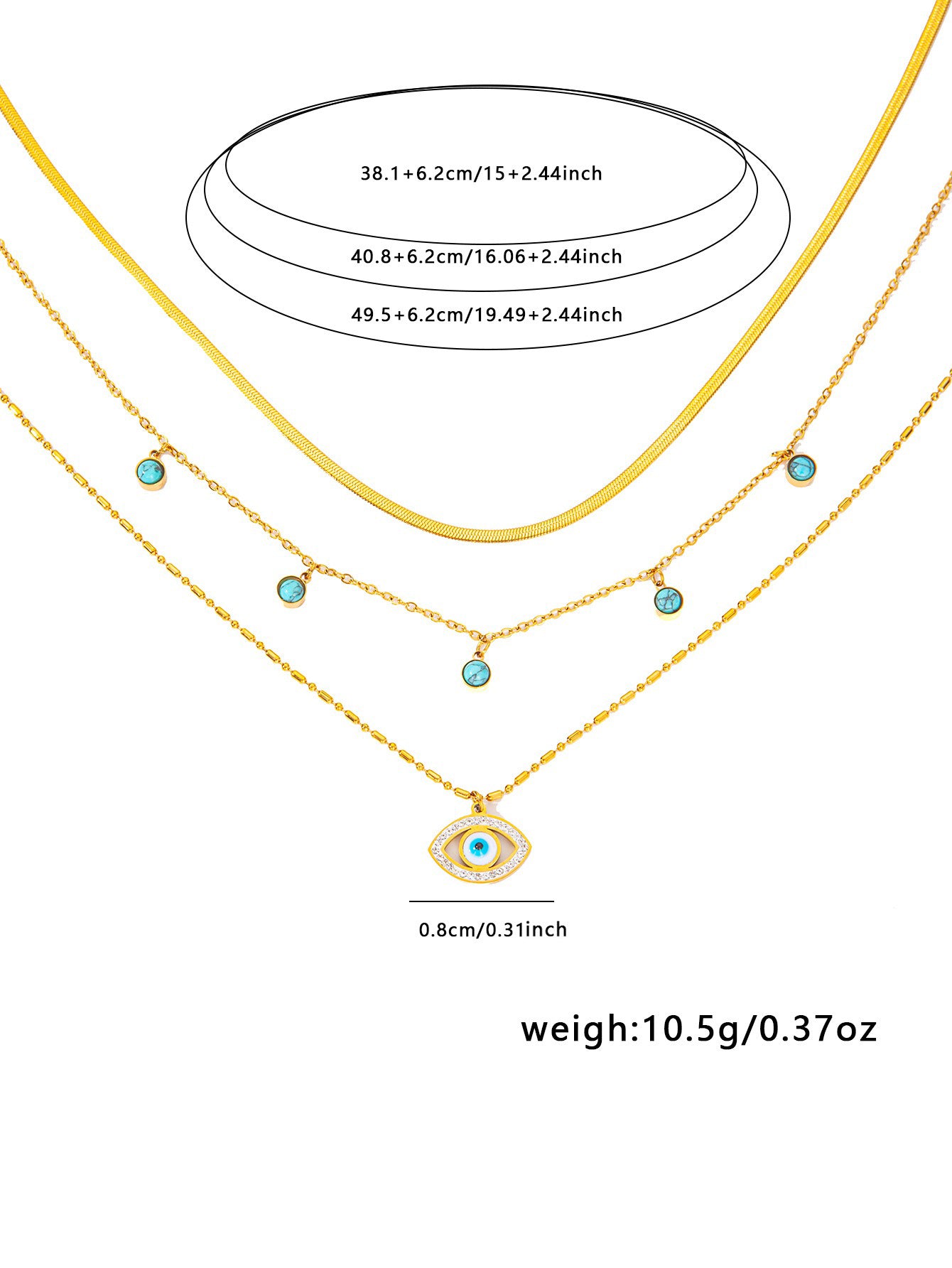 18K gold multi-layer chain with devil's eye diamond design trendy and unique necklace-Luxore