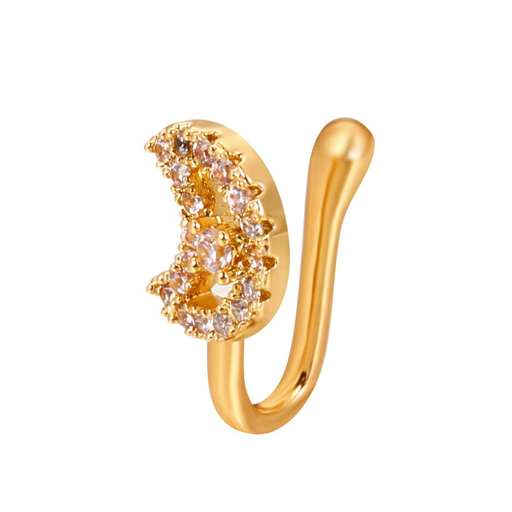 18K gold U-shaped with geometric inlaid zircon design high-end nose ornament-Luxore