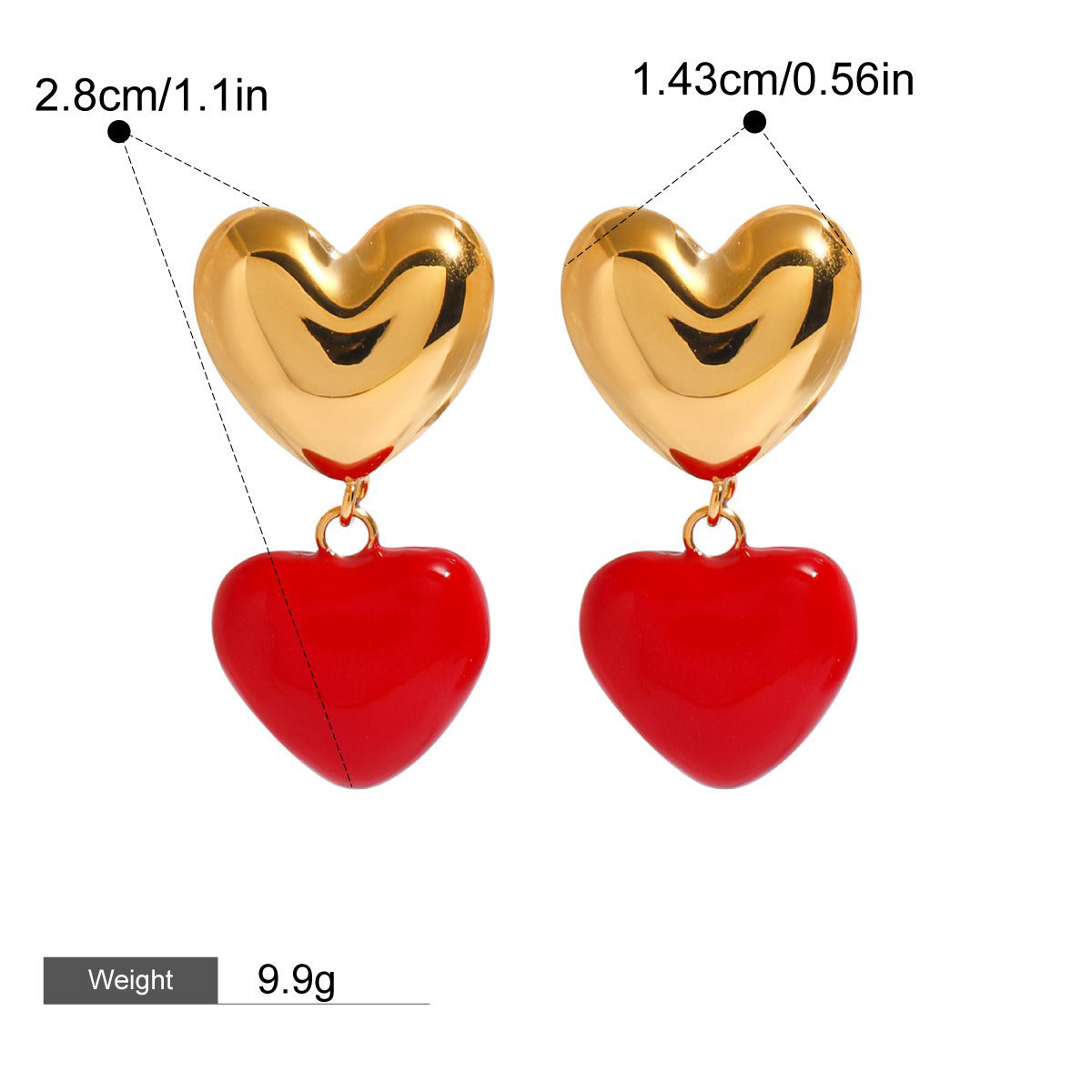 18K gold heart-shaped earrings with oil drop design-Luxore