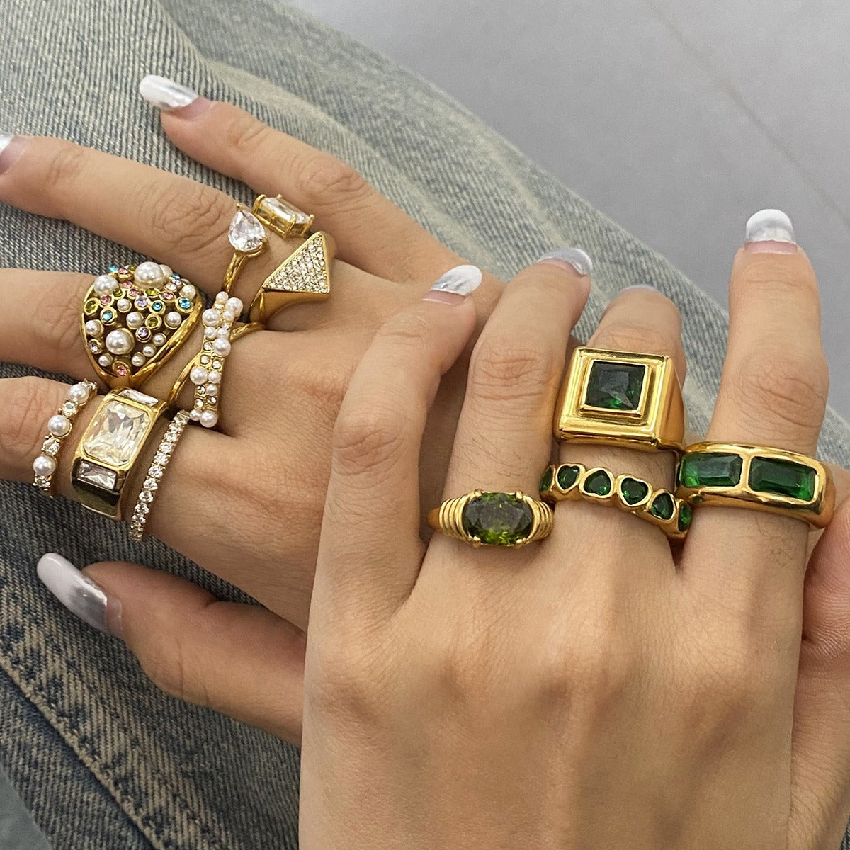 18K gold geometric gemstone design high-end ring-Luxore