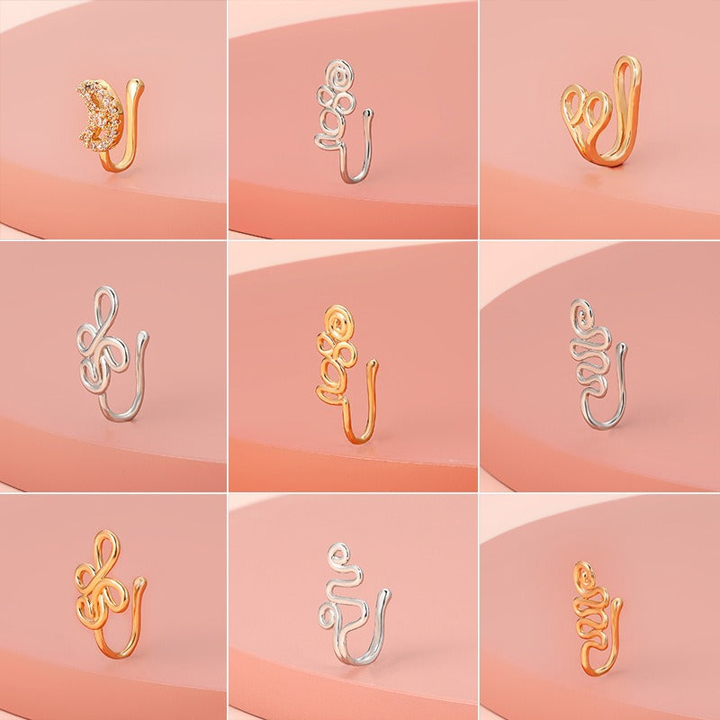 18K gold U-shaped with geometric inlaid zircon design high-end nose ornament-Luxore