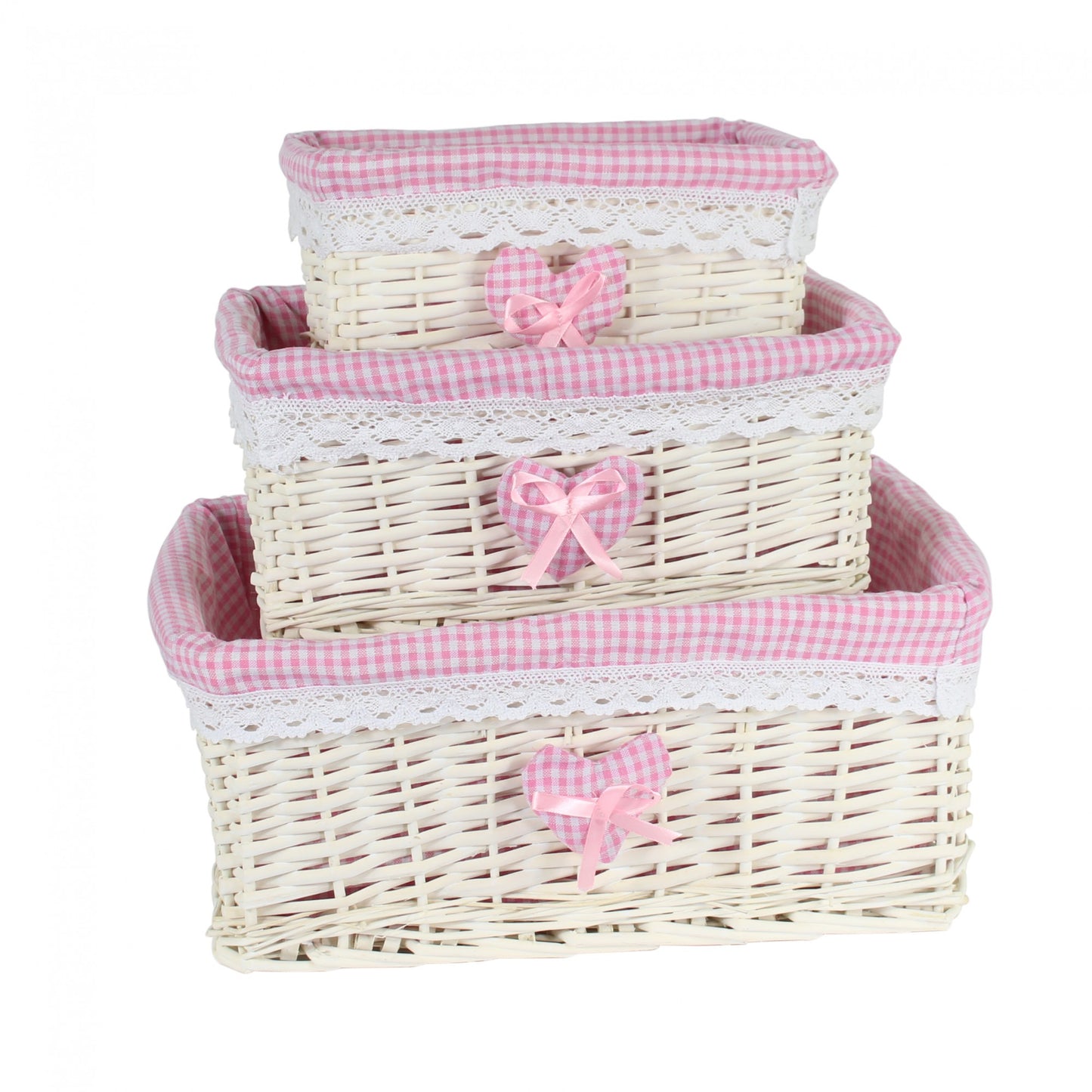 Set of 3 White Basket W/Pink Liner