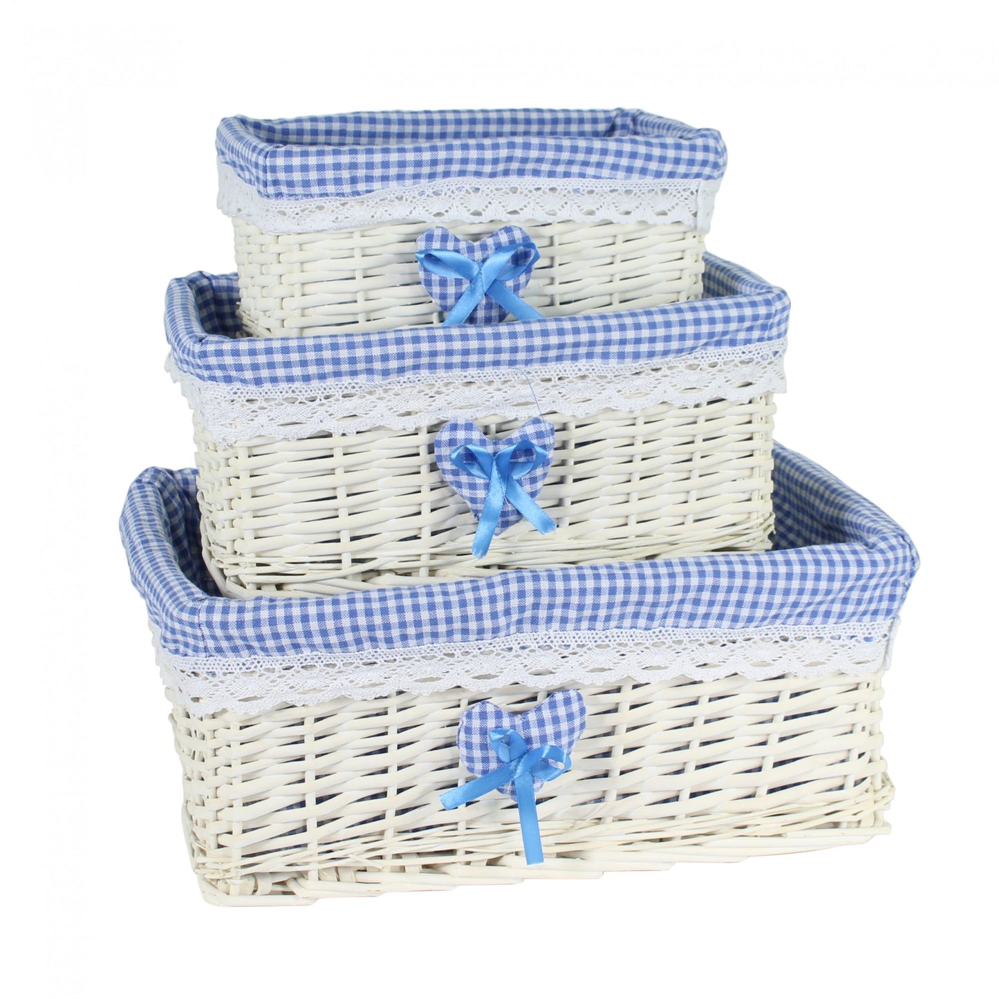 Set of 3 White Basket W/Blue Liner