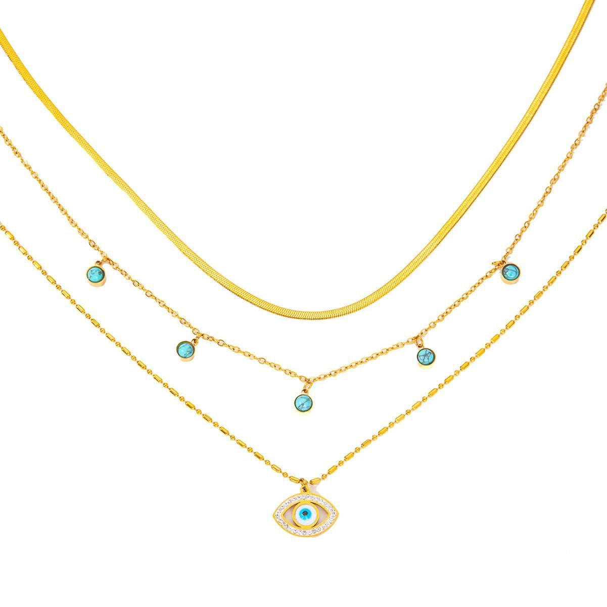 18K gold multi-layer chain with devil's eye diamond design trendy and unique necklace-Luxore