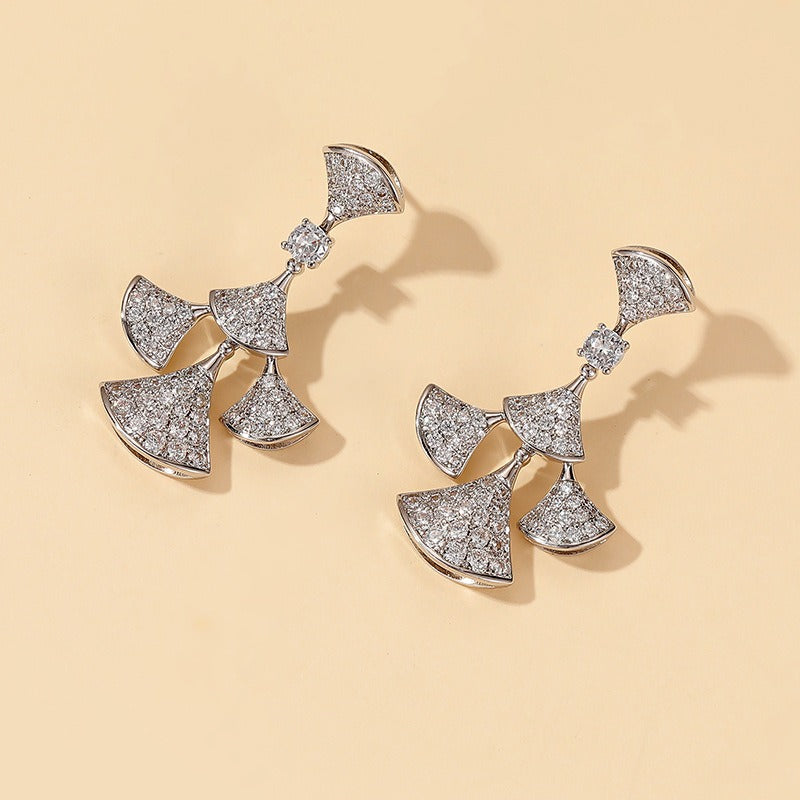 Fan-shaped earrings with diamond-encrusted design and high-end feel-Luxore