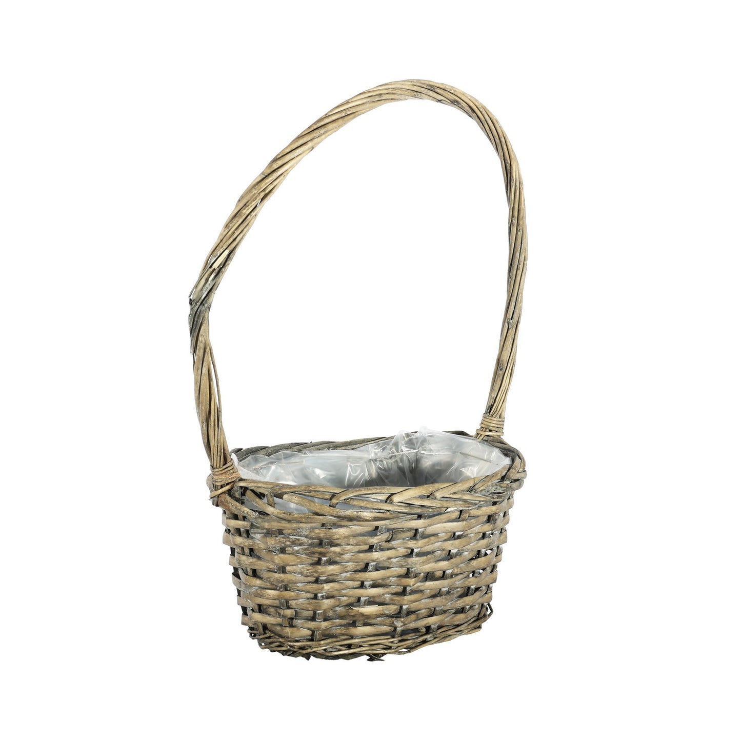Grey Wash Oval Split Willow Basket with High Handle