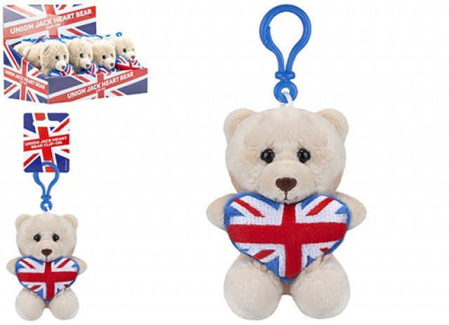 Clip On Bear With Union Jack Heart