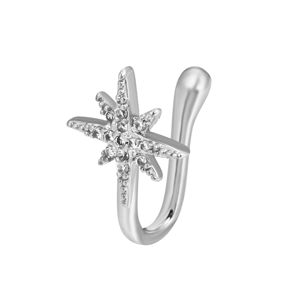 18K gold U-shaped with geometric inlaid zircon design high-end nose ornament-Luxore
