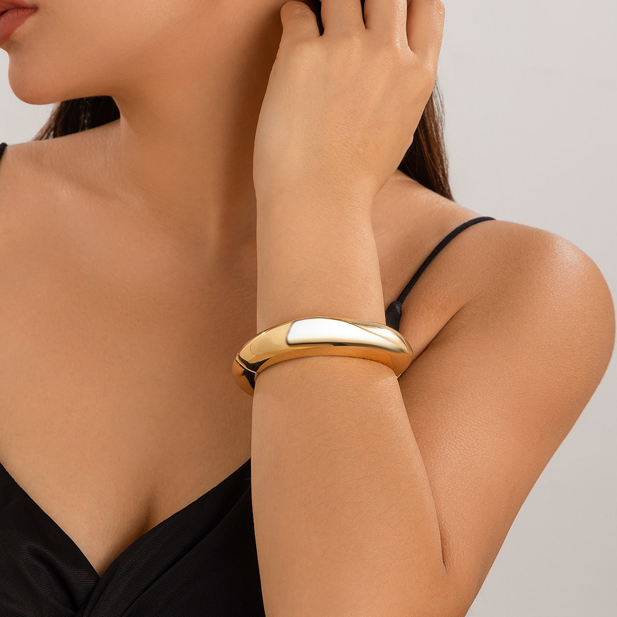 Gold plated Geometric Wide-Face Bracelet with Diamond Inlay-Luxore