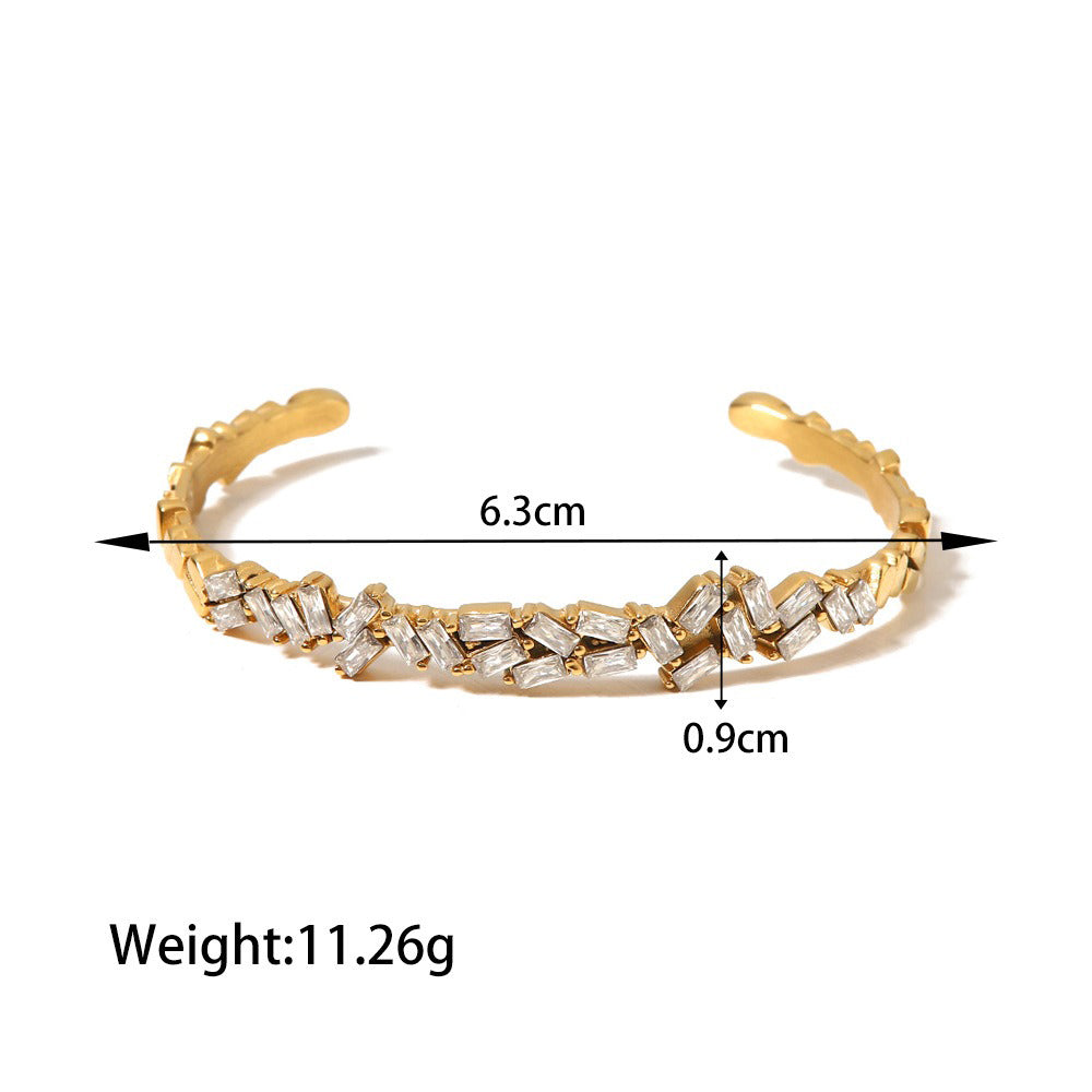 18K gold geometric inlaid gemstone design light luxury high-end bracelet hair accessories set-Luxore