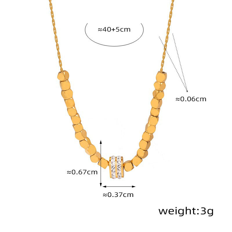 18K gold light luxury noble geometric square and round inlaid zircon design pendant necklace-Luxore