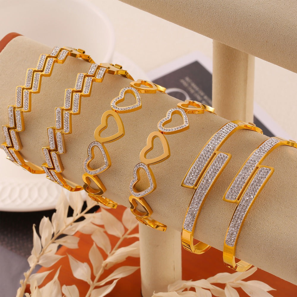 18K gold exquisite dazzling geometric diamond design light luxury style bracelet-Luxore
