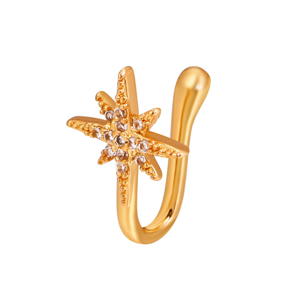 18K gold U-shaped with geometric inlaid zircon design high-end nose ornament-Luxore