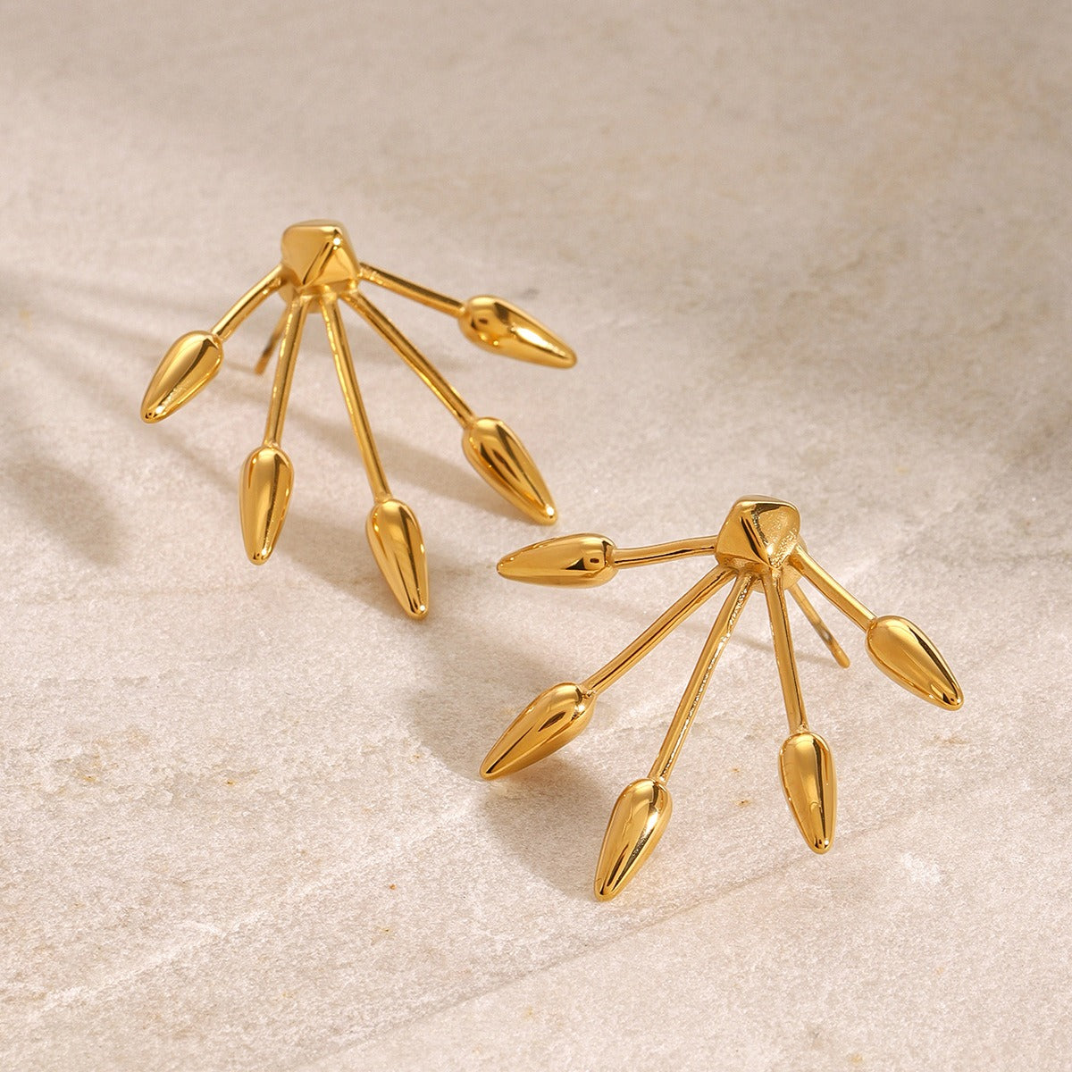 18K gold geometric shape with line design exaggerated personality earrings-Luxore