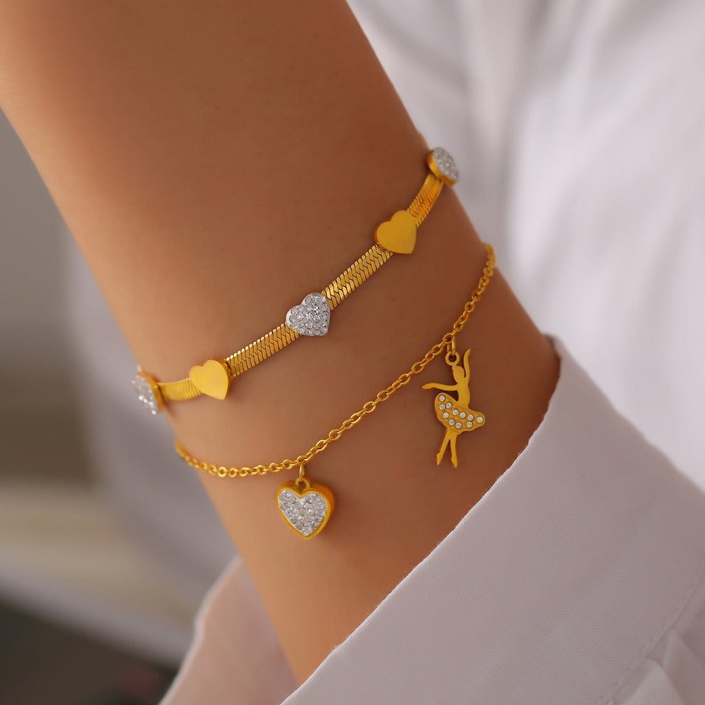 18K gold exquisite fashion heart diamond design light luxury style bracelet-Luxore