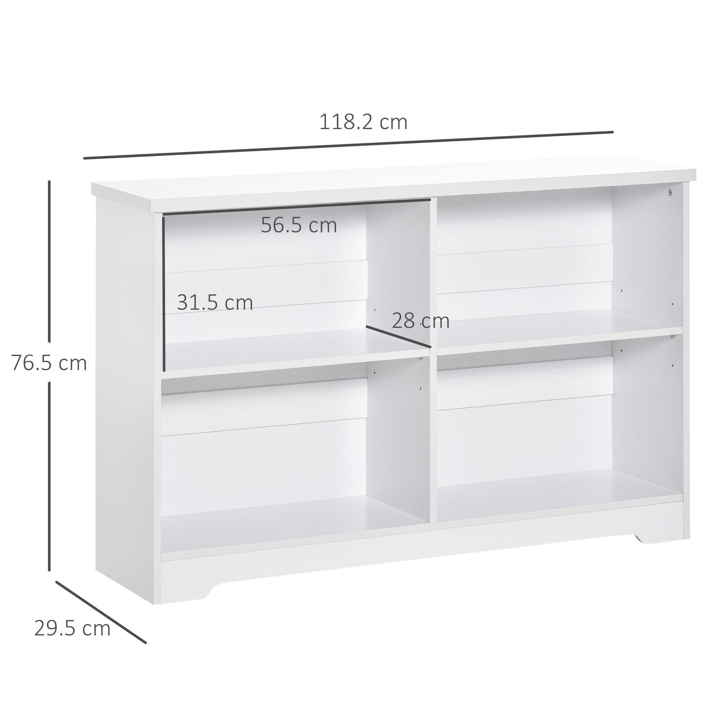 Simple Modern 4-Compartment Low Bookcase 2-Tier w/ Moving Shelves Cube Display Storage Unit Home Office Living Room Furniture White-2