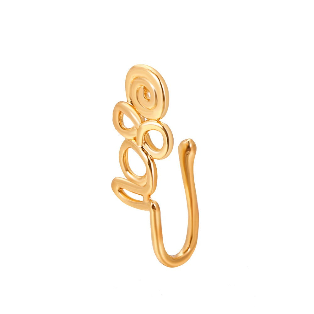 18K gold U-shaped with geometric inlaid zircon design high-end nose ornament-Luxore