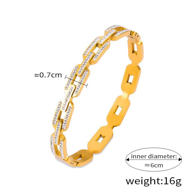 18K gold exquisite fashion inlaid gemstones and diamonds with hollow design bracelet-Luxore