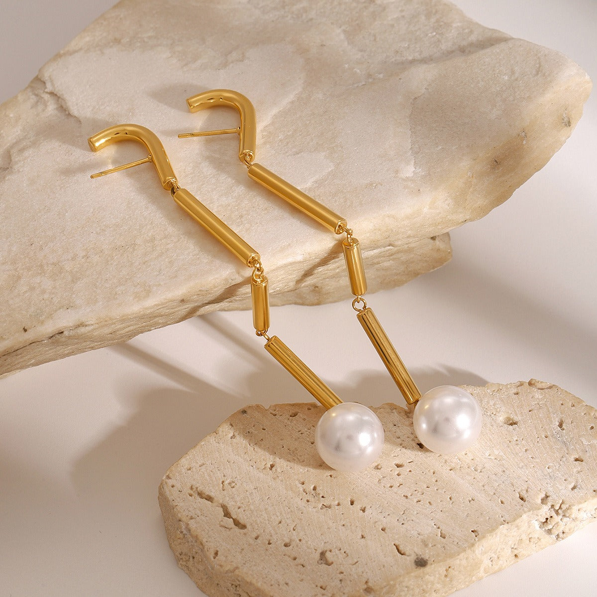 Gold Plated Pearl Tassel Earrings-Luxore