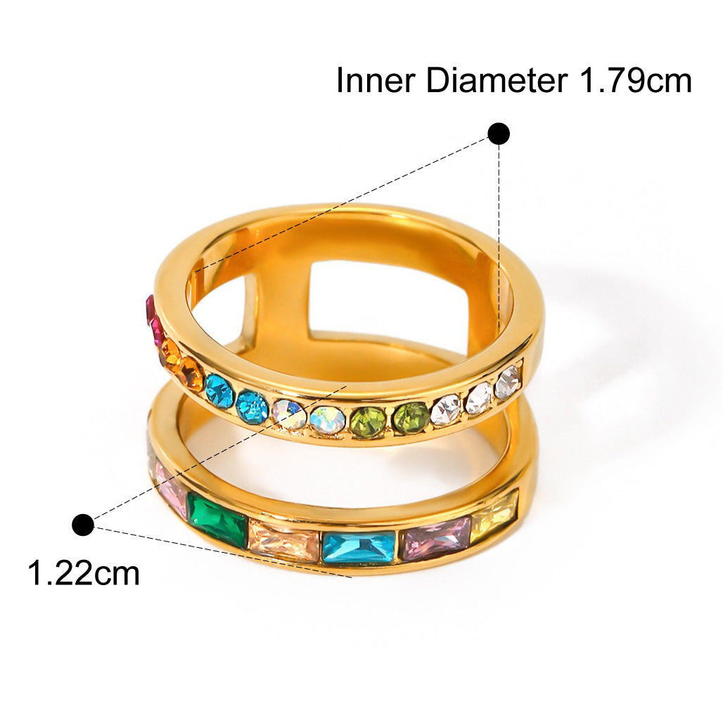 18K gold exquisite fashion double diamond design ring-Luxore