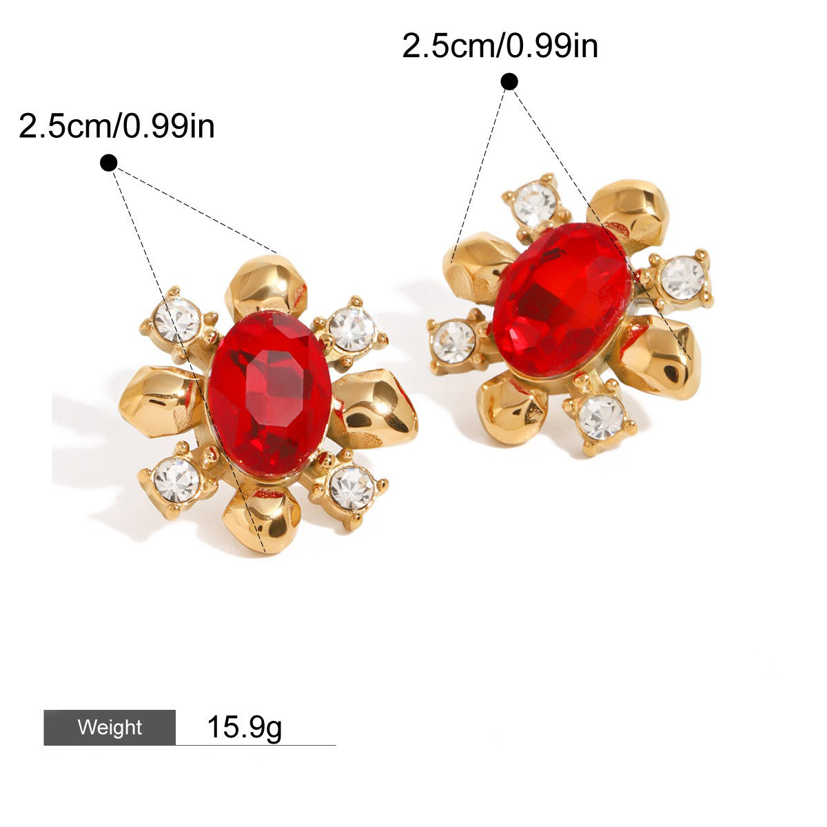 18K gold flower-shaped inlaid gemstone design high-end earrings-Luxore