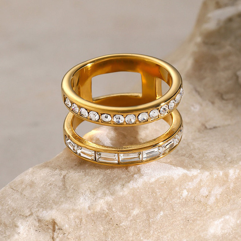 18K gold exquisite fashion double diamond design ring-Luxore