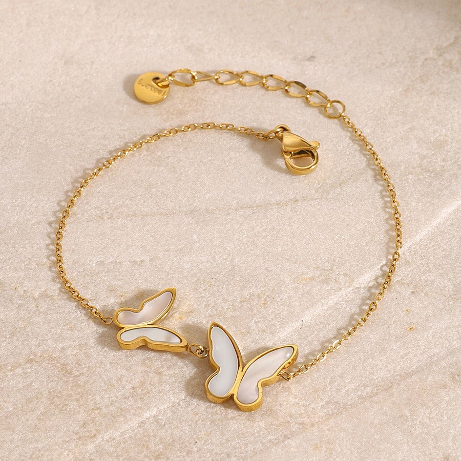 18K Gold Butterfly Shaped Gemstone Design Luxury Bracelet-Luxore