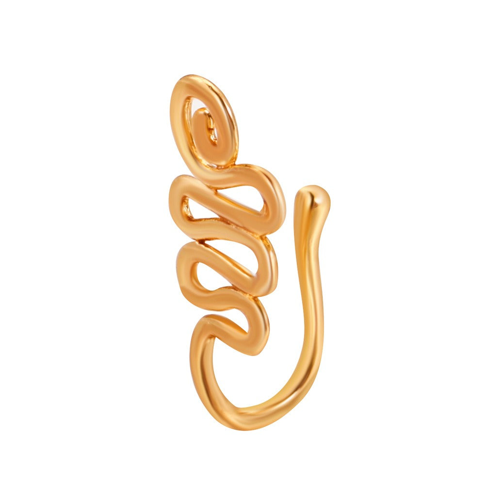 18K gold U-shaped with geometric inlaid zircon design high-end nose ornament-Luxore