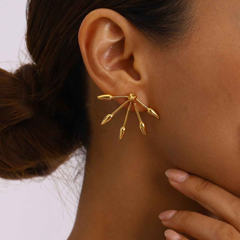 18K gold geometric shape with line design exaggerated personality earrings-Luxore