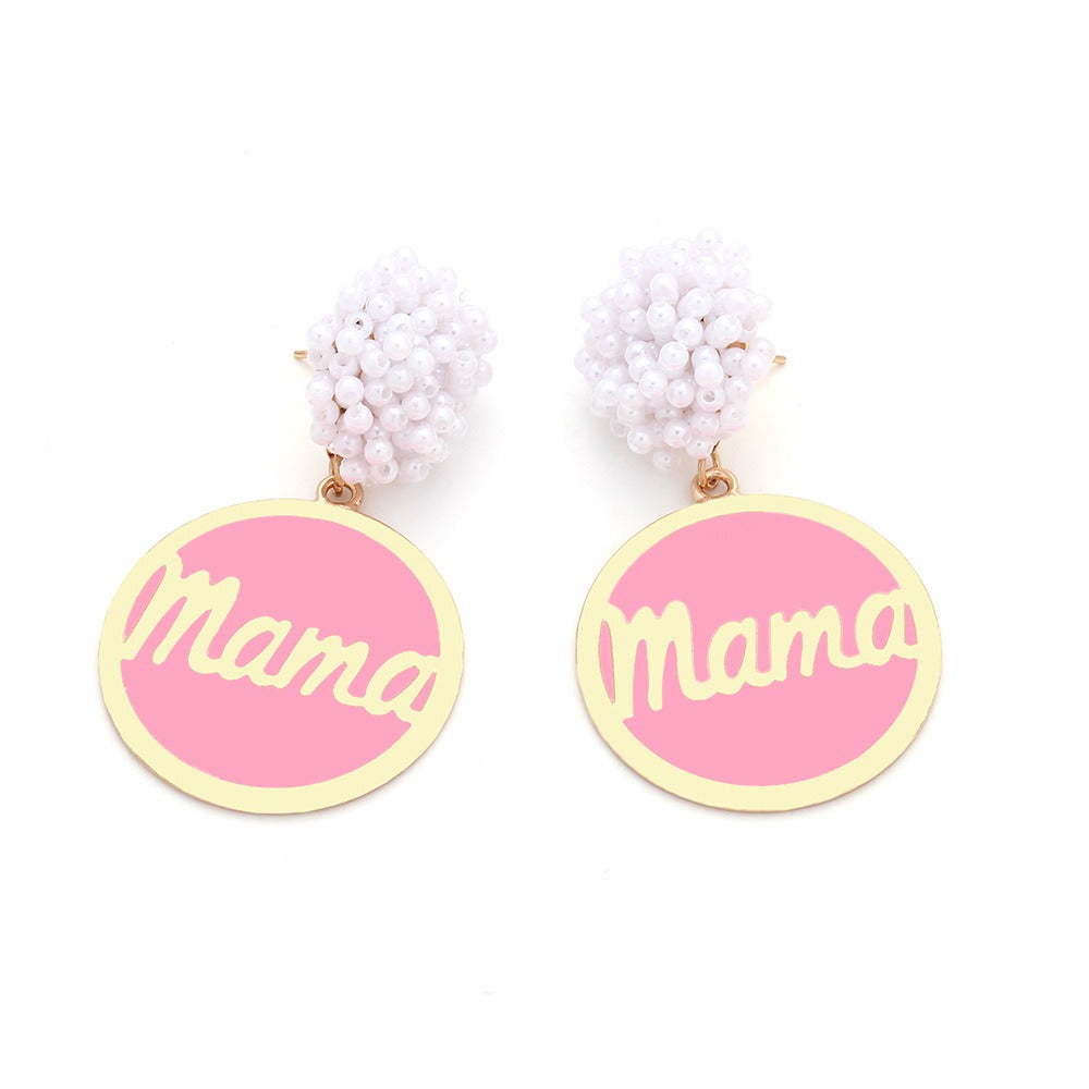 Gold Plated Pearl & Letter “MAMA” Pendant Earrings – Elegant & Sentimental Gift-Luxore