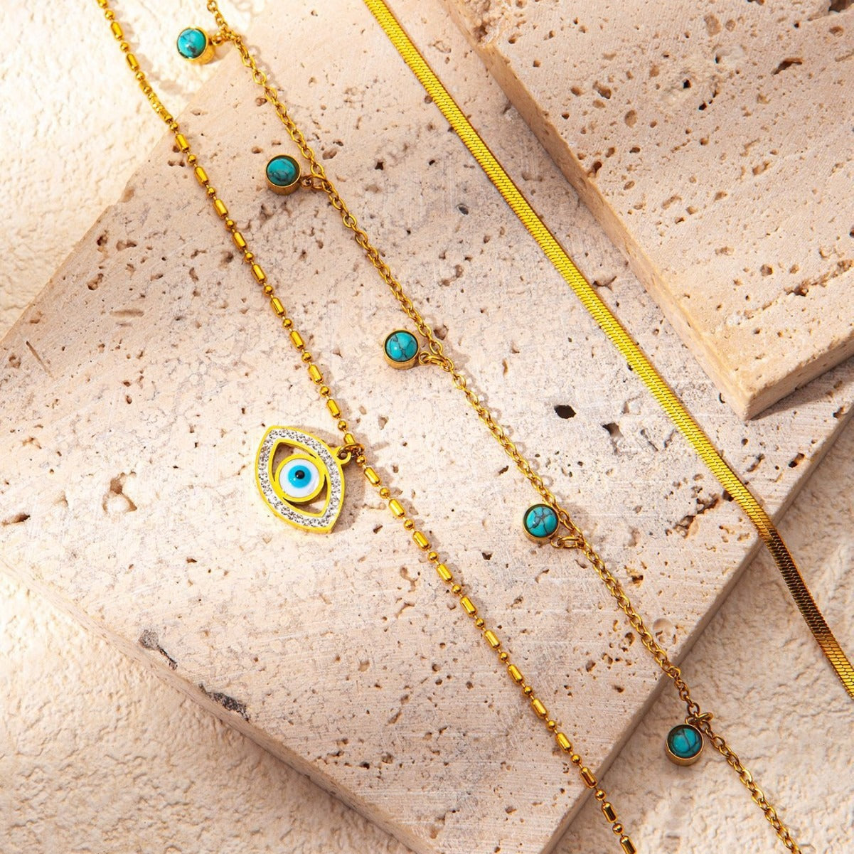 18K gold multi-layer chain with devil's eye diamond design trendy and unique necklace-Luxore