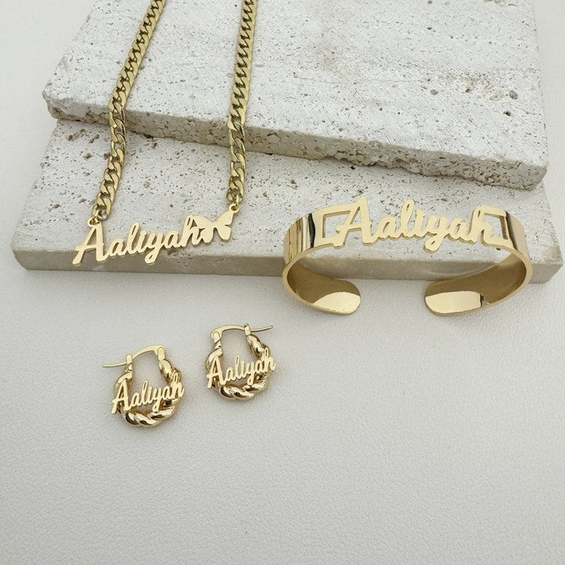 Customizable name design luxury necklace bracelet earrings set-Luxore