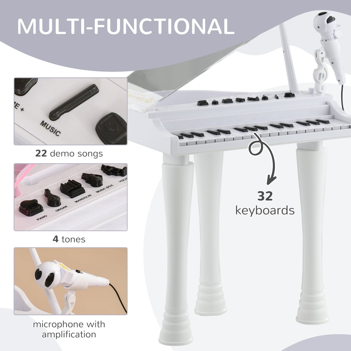 Kids Electronic Piano with Microphone and Stool – Interactive Musical Playset for Ages 3-6-Luxore
