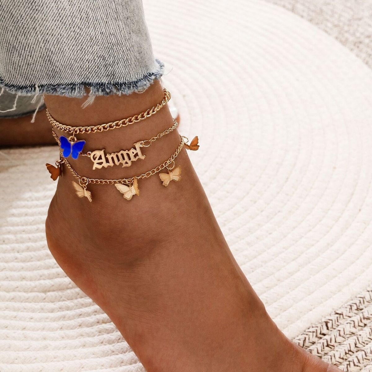 Anklets - Exquisite Dazzling Butterfly Angel Angel Pendant Tassel Design Anklet