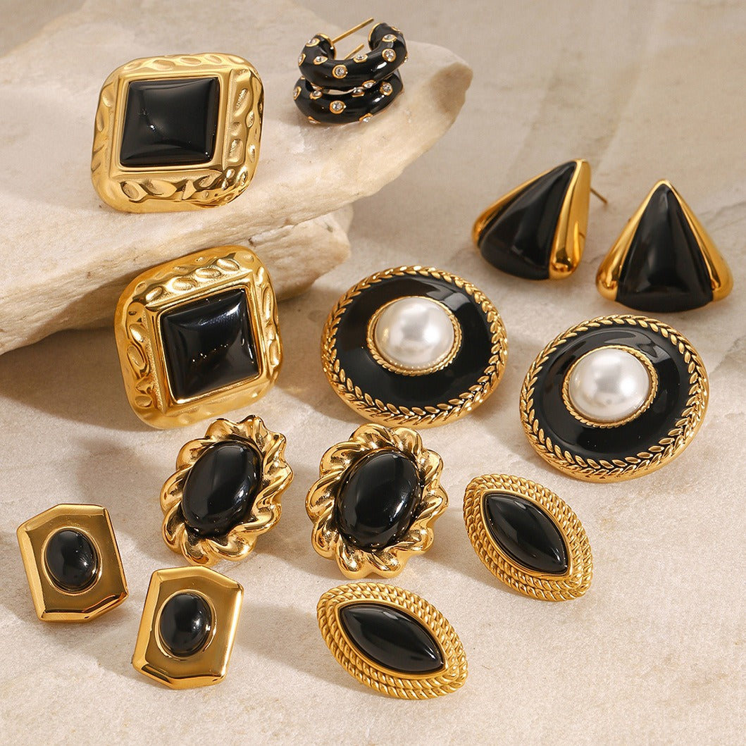 18K gold geometric shape with oil drop design high-end earrings-Luxore