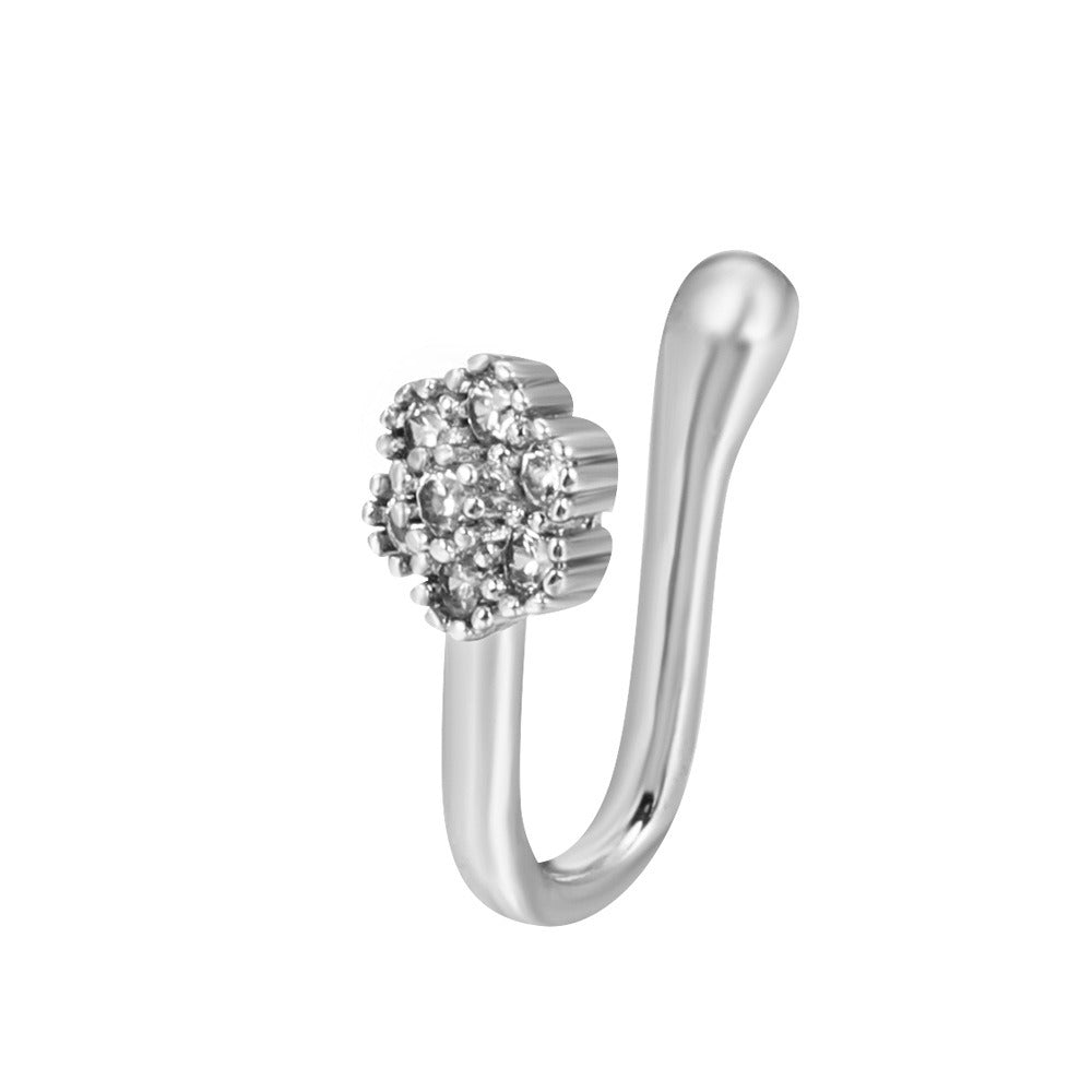 18K gold U-shaped with geometric inlaid zircon design high-end nose ornament-Luxore