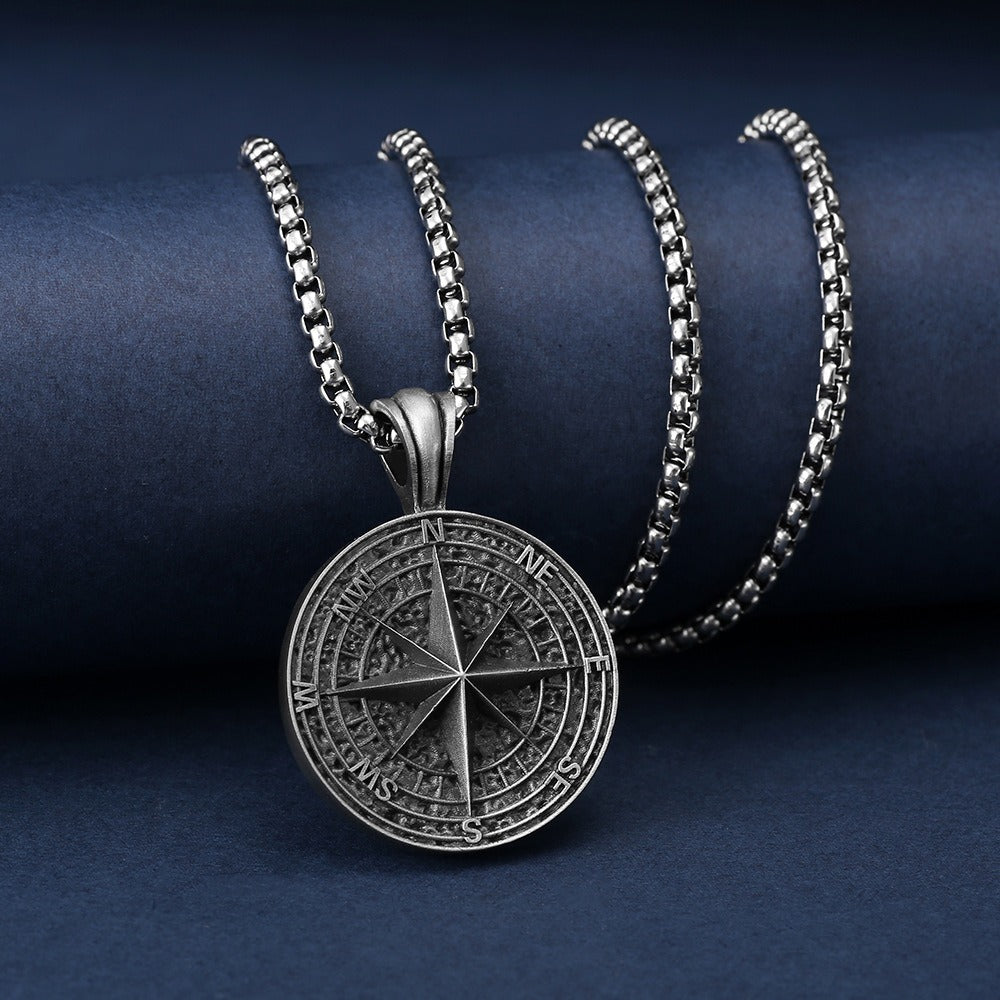 Titanium Steel Compass Pendant Necklace for Men-Luxore