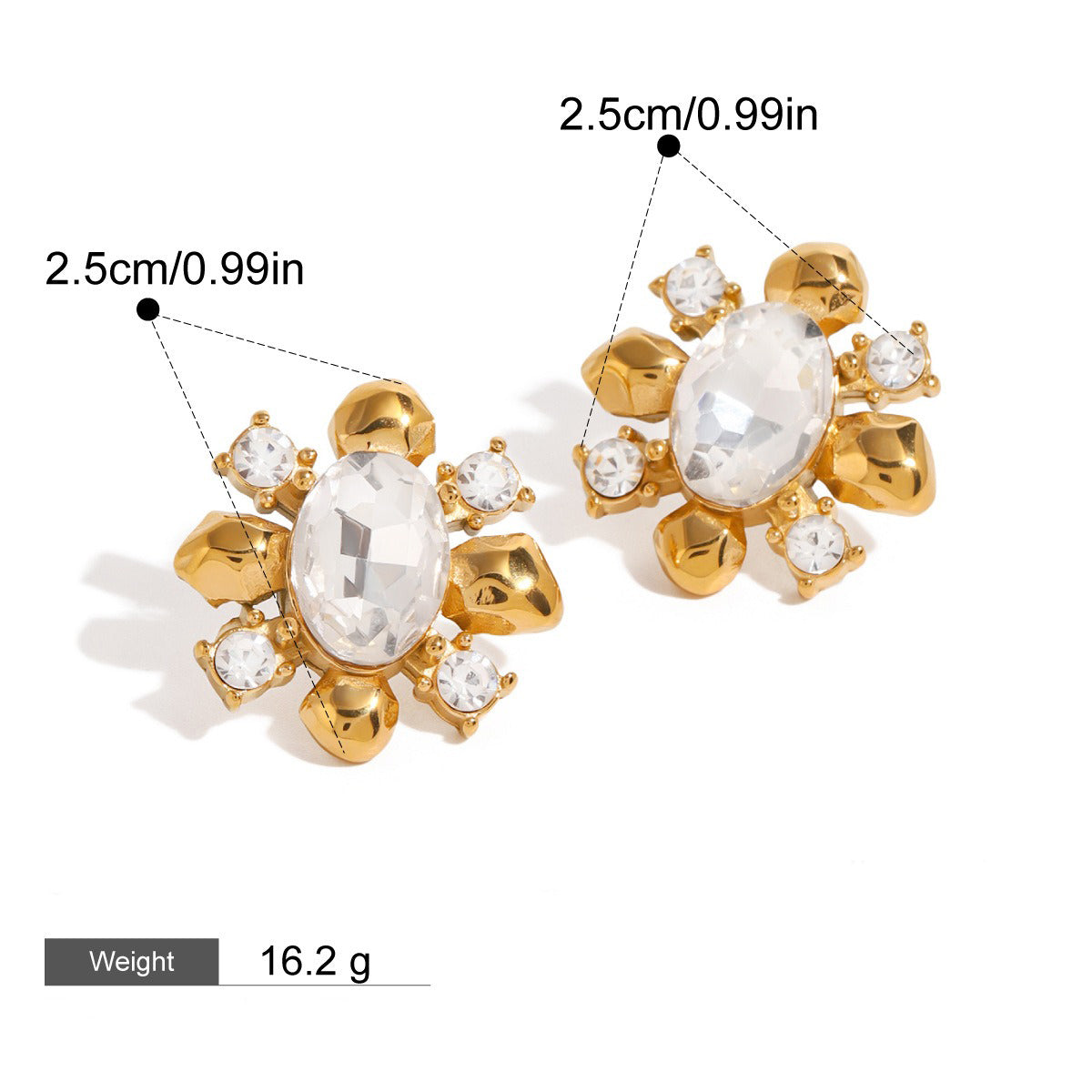 18K gold flower-shaped inlaid gemstone design high-end earrings-Luxore