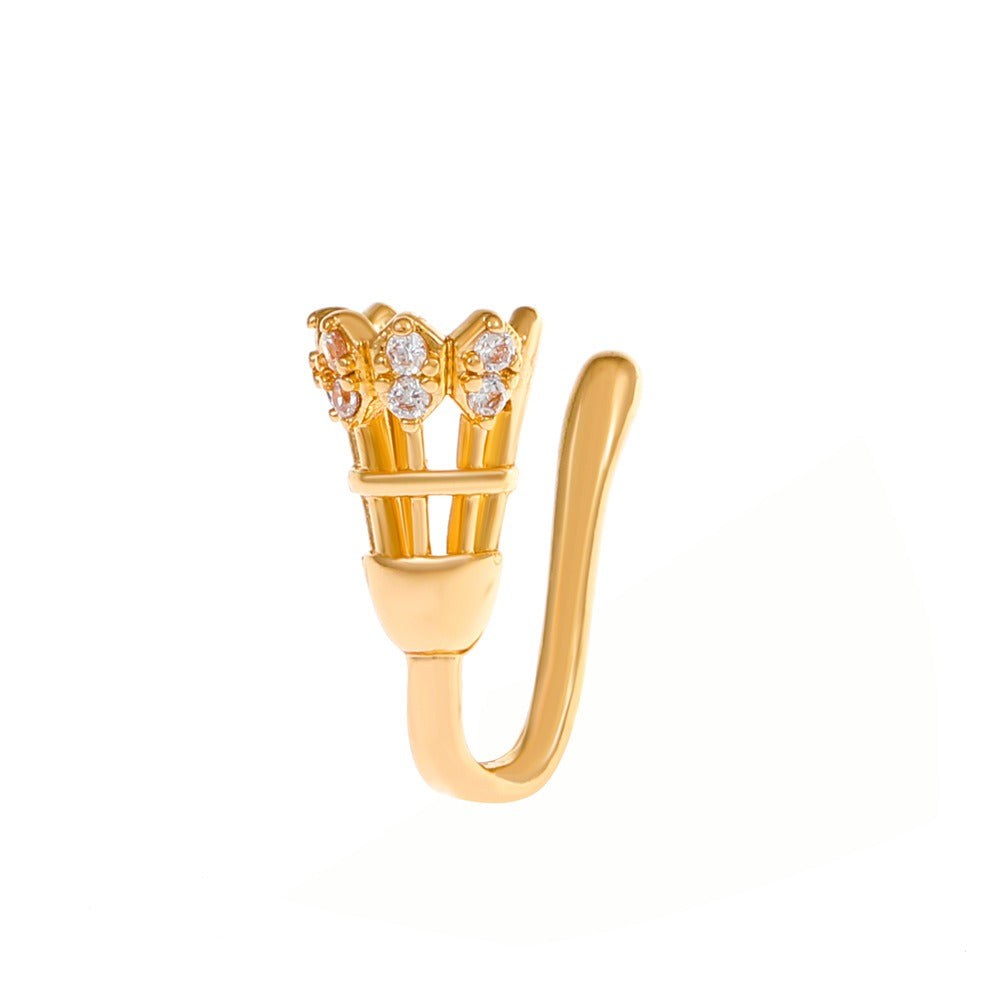 18K gold U-shaped with geometric inlaid zircon design high-end nose ornament-Luxore
