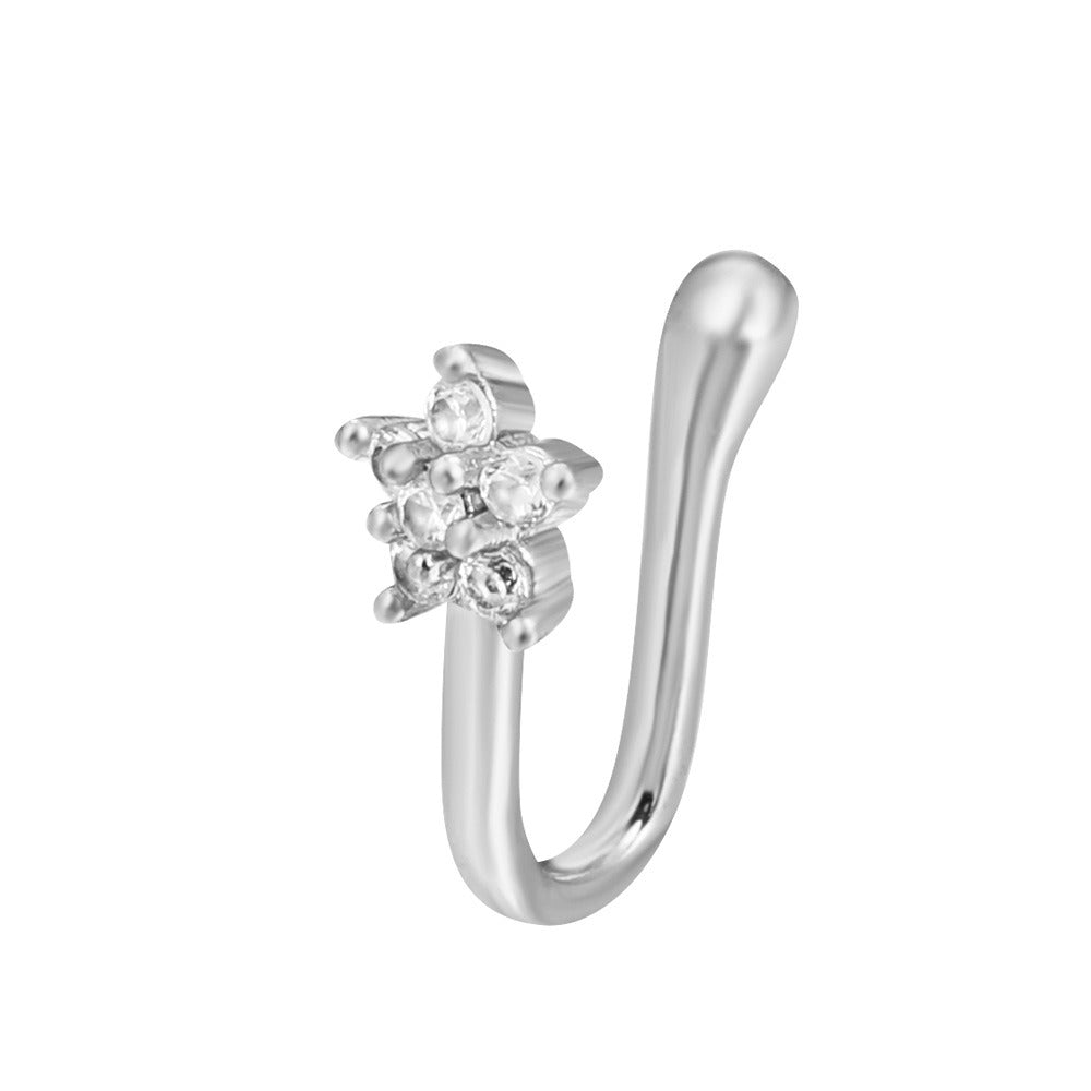 18K gold U-shaped with geometric inlaid zircon design high-end nose ornament-Luxore