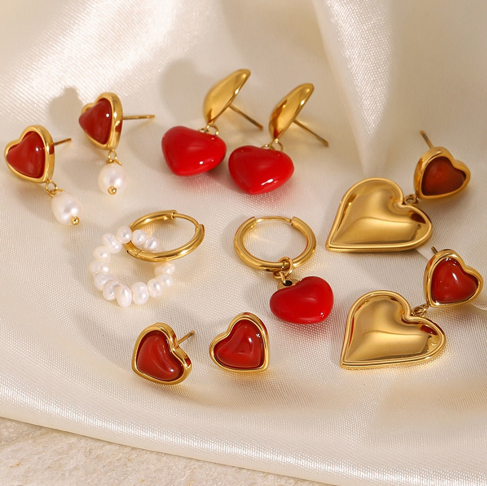 18K gold heart-shaped earrings with oil drop design-Luxore