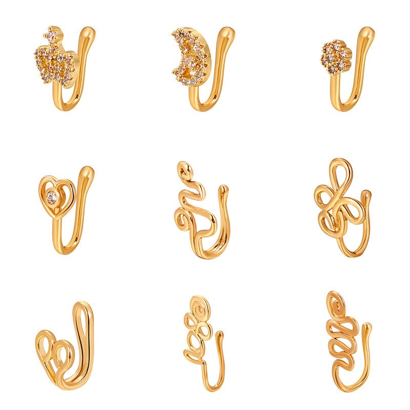 18K gold U-shaped with geometric inlaid zircon design high-end nose ornament-Luxore