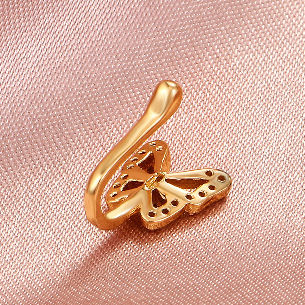 18K gold U-shaped nose ornament with butterfly inlaid gemstones, exquisite and noble design-Luxore