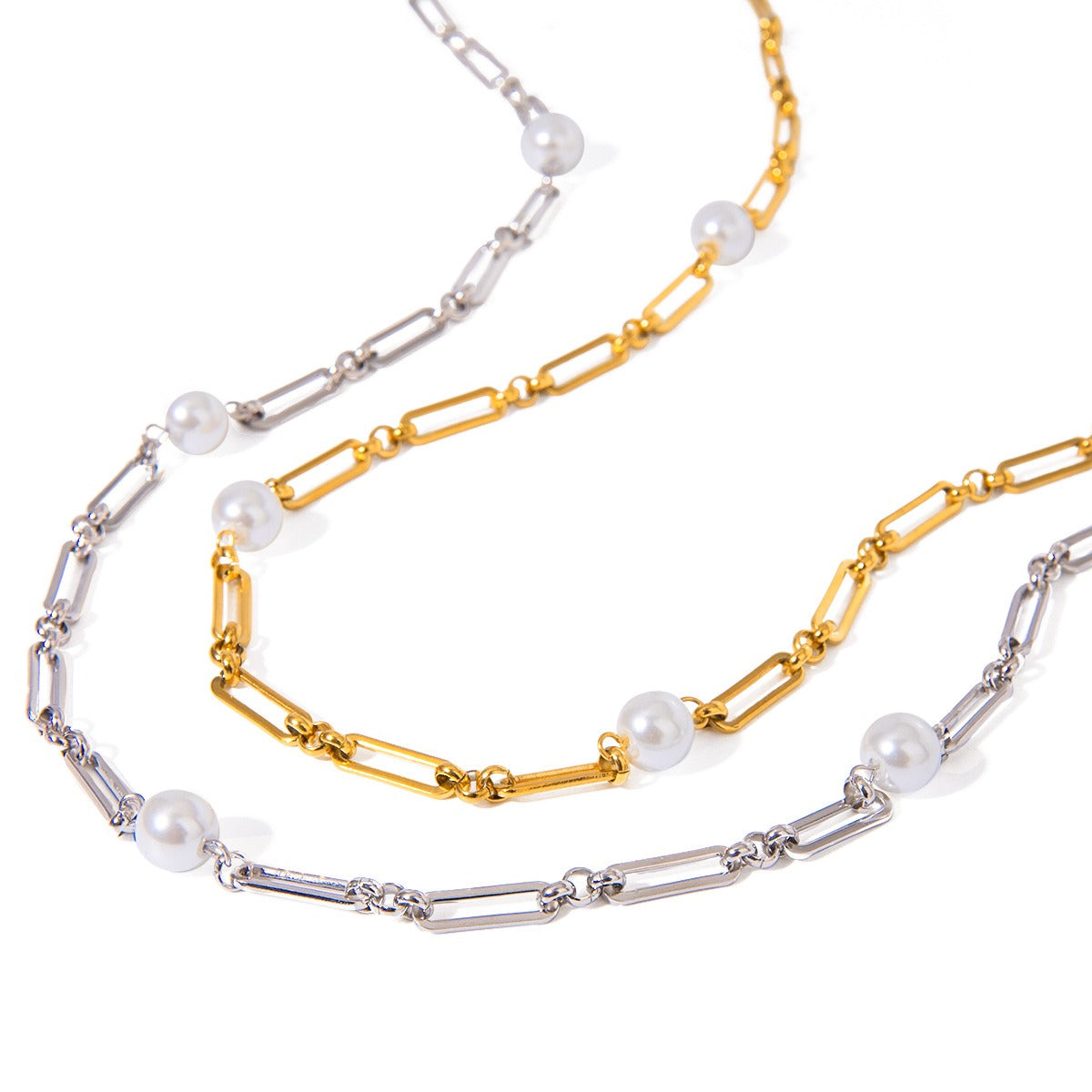Gold Plated Elegant Pearl Chain Necklace-Luxore